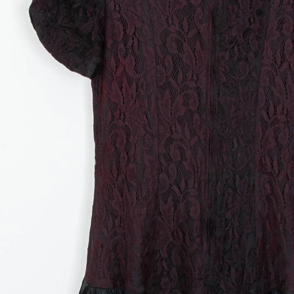 VTG 80s Miss Dorby Lace Midi‎ Dress Purple Black Puff Sleeve Size 16 Whimsigoth - Picture 8 of 8